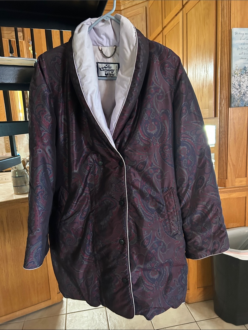 Vintage Women’s The Company Store Purple Paisley Shawl-Collar Pea Coat